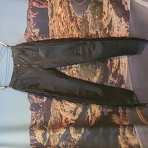 Black leather fringe pants